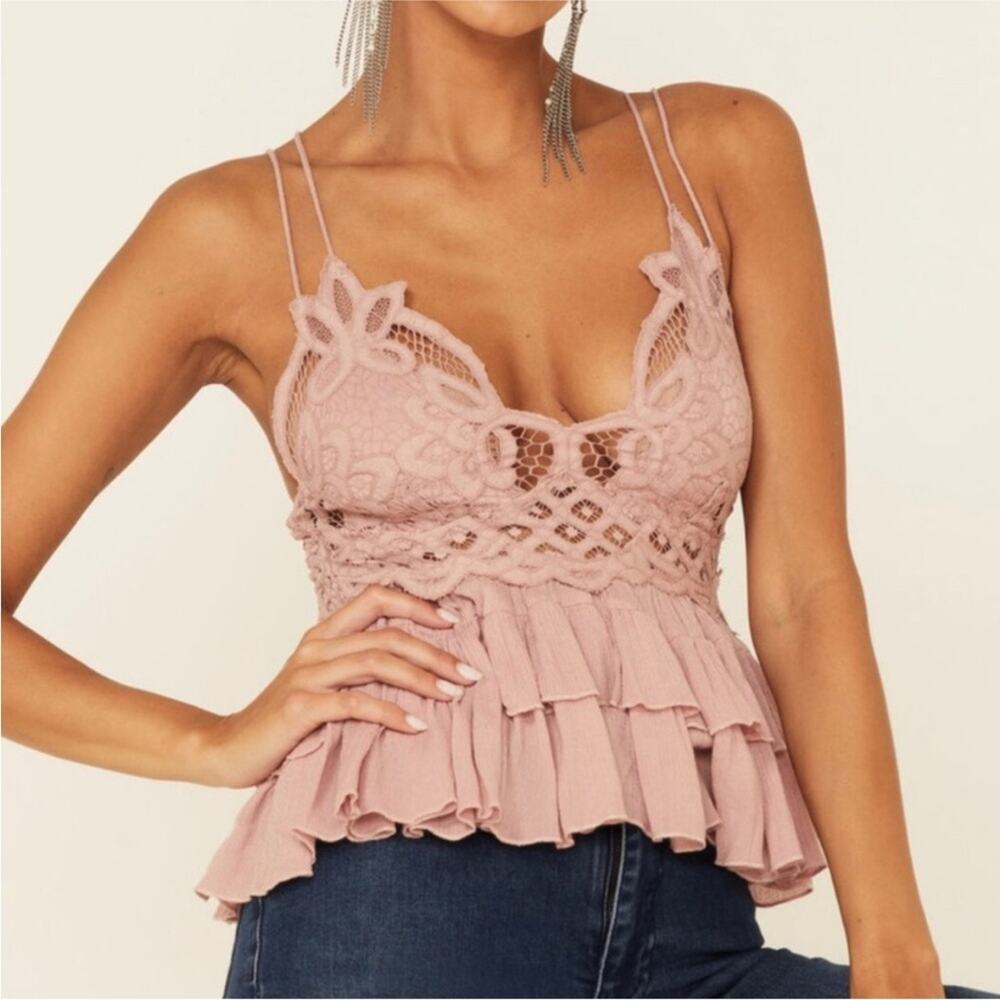 NEW FP FREE PEOPLE Pink Adella Lace Tiered Ruffle Strappy Camisole Tank Top XS - Picture 8 of 14